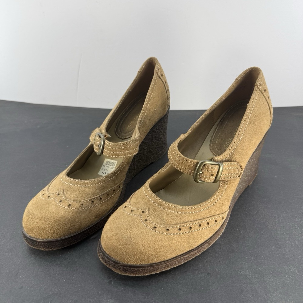 Lower East Side Tan Suede Mary Jane Wedge Heels Women's Size 11 Boho Y2K